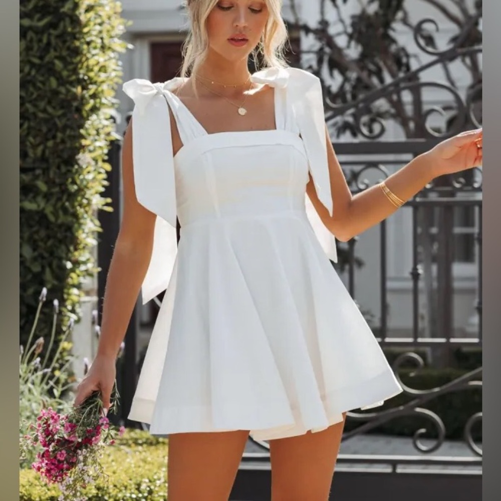 White Cotton Linen Tie Strap Babydoll Dress